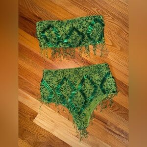 Nasty Gal 
Diamante Embellished Tassel Beaded Hot Pant Co Ord
Tassel Green